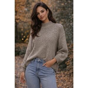 BB Dakota x Steve Madden Women's Small Gray Gold Knit Mock Neck Sweater Pullover